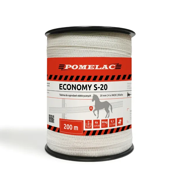 TAŚMA DO PASTUCHA DLA KONI 200M, 20MM szerokości - POMELAC MOCNA, DO 90KG!