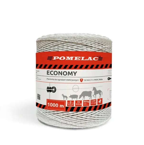 PLECIONKA linka do ogrodzeń elektrycznych BIAŁA 1000M do pastucha INOX 80KG