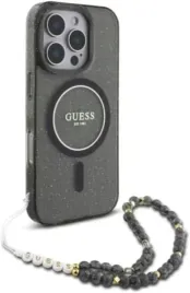 guess-etui-magsafe-do-iphone-16-pro-max-bezbarwne-szare-blyszczace-smycz