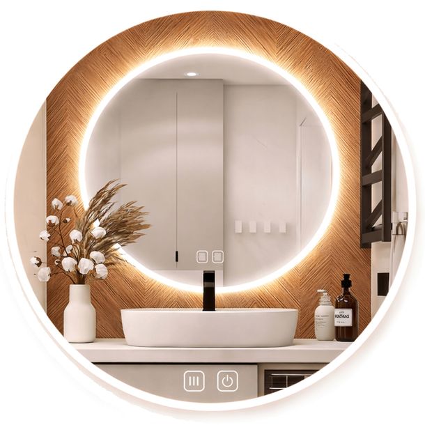 LUSTRO ŁAZIENKOWE LED OKRĄGŁE 80 cm PODŚWIETLANE ANTY FOG DOTYKOWE 3 BARWY