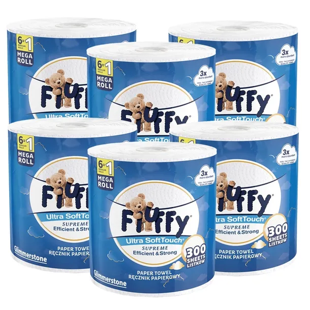 6x MEGA Chłonny Kuchenny Ręcznik Papierowy FluFFy 300 Listków 60mb 2warstwy