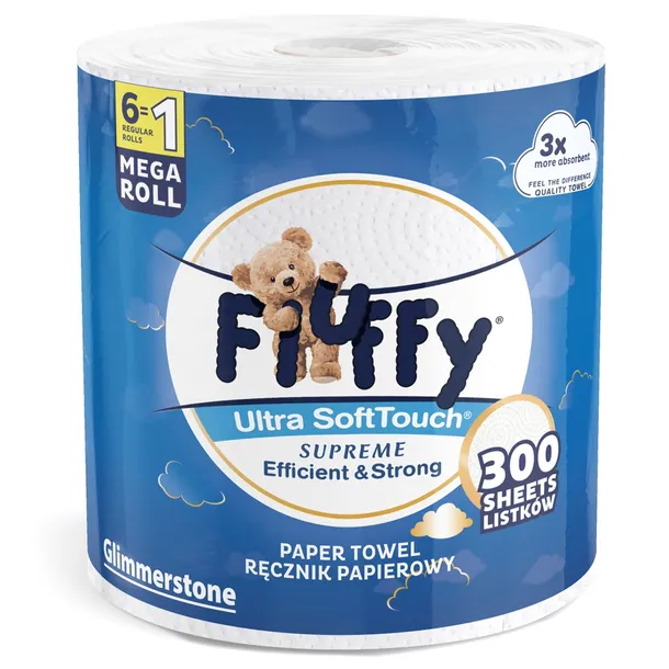 Super Chłonny Kuchenny Ręcznik Papierowy FluFFy 300 Listków - 60mb 2warstwy
