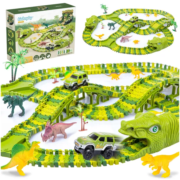DUŻY TOR SAMOCHODOWY WYŚCIGOWY PARK DINOZAURÓW TRACK KREATYWNY 240EL. 360cm