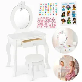 drewniana-toaletka-dla-dzieci-taboret-lustro-naklejki-akcesoria-kinderplay