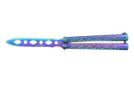tepy-noz-motylkowy-balisong-treningowy-teczowy-iryzowany-wyglad