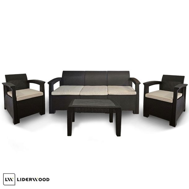 Zestaw mebli ogrodowych Aura Brąz 5 osobowy kanapa dwa fotele stolik ogród