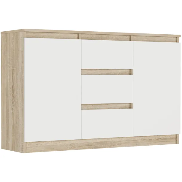 Komoda do salonu sypialni duża 3 szuflady sonoma mix biały 120 cm