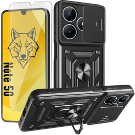 etui-pancerne-slide-do-realme-note-50-czarne-defender-case-szklo-9h