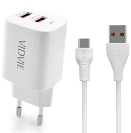vidvieor-ladowarka-sieciowa-2x-usb-2-4a-kabel-usb-type-c-1-metr-biala