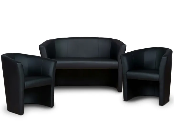 Sofa + 2 Fotele Cafe do Salonu Biura Mała Kanapa 2 Osobowa Ekoskóra Czarna