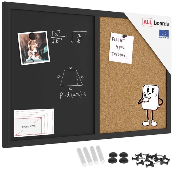 Tablica COMBI korkowa czarna magnetyczna 60x40 rama drewniana czarna