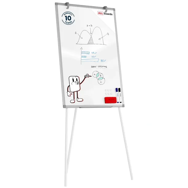 Flipchart suchościeralno-magnetyczny 90x60 cm Srebrny + GRATIS