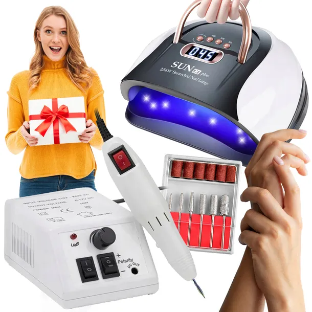Zestaw do paznokci hybryd LAMPA UV 256W + FREZARKA profesjonalna NA PREZENT