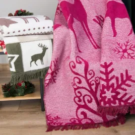 koc-swiateczny-150x200-bawelniany-cieply-gruby-450g-m2-rozowy-renifery