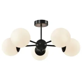 lampa-wiszaca-calari-5x40w-e14-czarna-biale-klosze-kule-piecioramienna