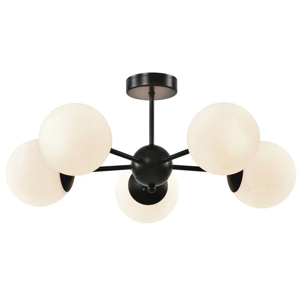 lampa-wiszaca-calari-5x40w-e14-czarna-biale-klosze-kule-piecioramienna