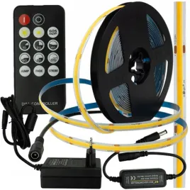 tasma-led-cob-5m-24v-zestaw-z-pilotem-i-zasilaczem-barwa-zimna-6500k-35w