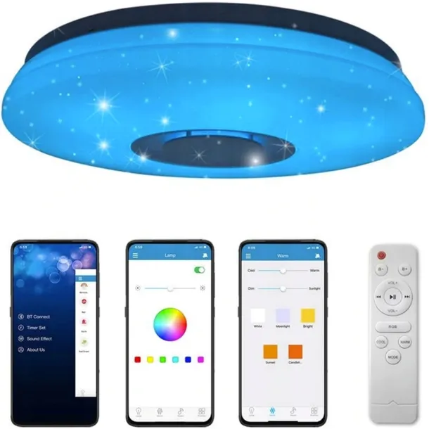 Lampa sufitowa RGB z głośnikiem bluetooth LED 60W z pilotem aplikacja app
