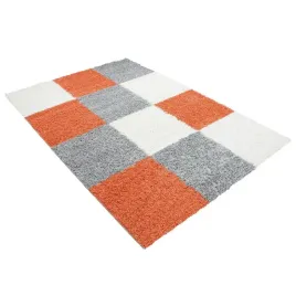 dywan-nowoczesny-shaggy-kwadraty-pomaranczowo-szary-lite-80x250-cm