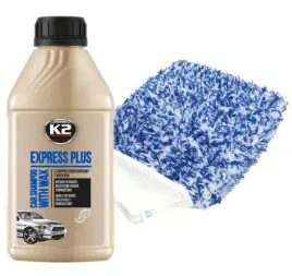 k2-express-plus-szampon-samochodowy-z-woskiem-500ml-rekawica-z-mikrofibry