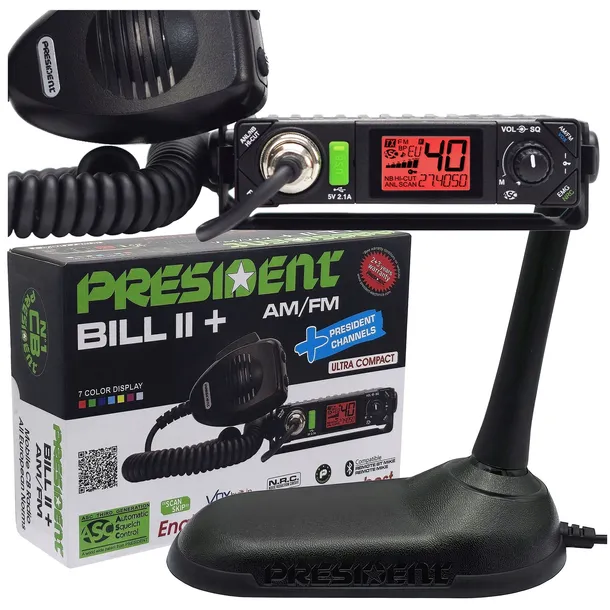 CB PRESIDENT BILL 2+ ASC NRC ultra kompaktowe radio + antena Virginia