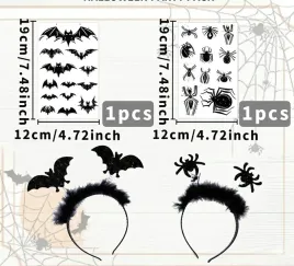 zestaw-halloween-2x-opaska-nietoperz-pajak-tatuaze-sztuczne-zmywalne