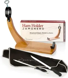 stojak-na-szynke-hiszpanska-szynki-drewniany-uchwyt-noz-ostrzalka-stalowa
