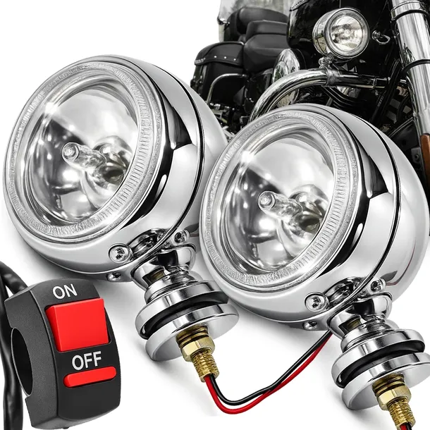 LAMPY HALOGENY MOTOCYKLOWE NA GMOLE LIGHTBARY CHROM DO MOTORU PRZEŁĄCZNIK