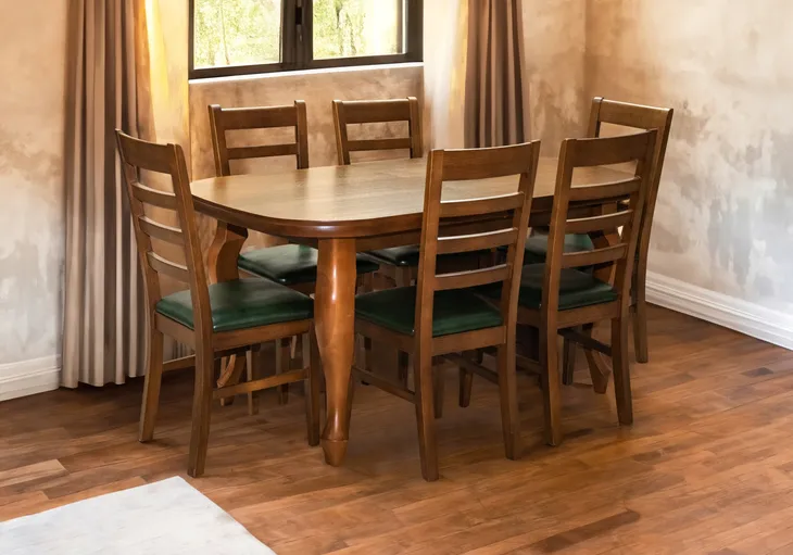 Stół Ludwik rozkładany 160/90 + 2 x40 cm + 6 krzeseł Kortez skóra naturalna