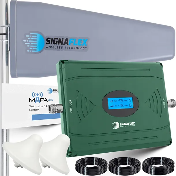 ZESTAW WZMACNIACZ SYGNAŁU TELEFONU GSM INTERNETU HSPA 4G LTE + ANTENY 10m