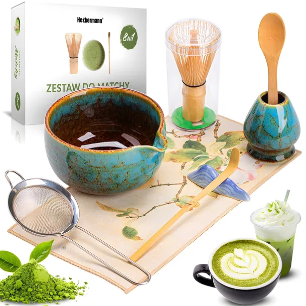 ZESTAW PREZENTOWY DO HERBATY MATCHA MIOTEŁKA PODSTAWKA ŁYŻECZKA 8w1 Fuji