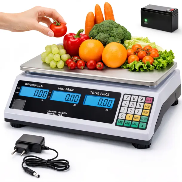Waga Sklepowa Elektroniczna 40kg LCD Magazynowa Dokładna Targowa Akumulator