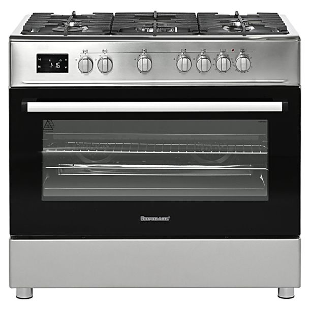 Kuchnia gazowa 90 cm 5 palników piekarnik elektryczny WOK Inox Ravanson