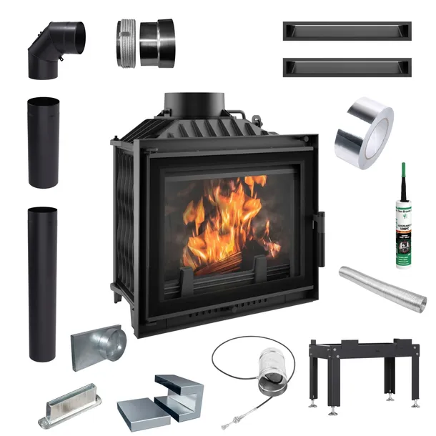 Kominek Żeliwny Wkład Kominkowy KRATKI ANTEK DECO 10kW Zestaw do Montażu