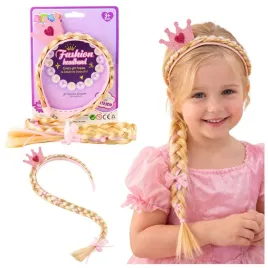 opaska-z-dlugim-warkoczem-rozowa-wstazka-diamenty-korona-50-cm-lean-toys