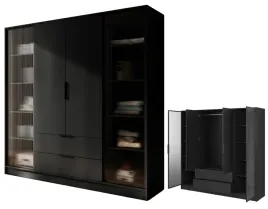 szafa-ubraniowa-drazek-polki-garderoba-z-szufladami-2-x-drzwi-szklo-czarna