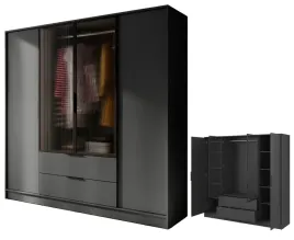 pojemna-szafa-ubraniowa-otwierana-garderoba-z-szufladami-2-x-szklo-grafit