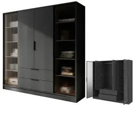 pojemna-szafa-ubraniowa-otwierana-grafit-garderoba-z-szufladami-2-x-szklo