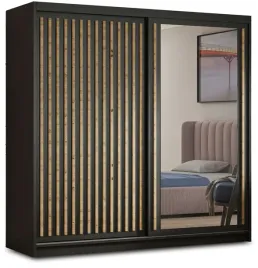szafa-przesuwna-160-cm-z-lustrem-lamele-czarny-mat-pojemna-szafa-z-polkami
