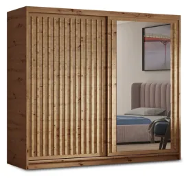 szafa-przesuwna-160-cm-z-lustrem-lamele-dab-artisan-pojemna-szafa-z-polkami
