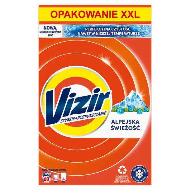 Vizir alpejska świeżość proszek do prania opakowanie XXL 60 prań 3,3 kg