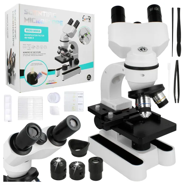 Mikroskop Optyczny 1600x Szkolny Edukacyjny ZOOM x1600 HD Zestaw +Akcesoria