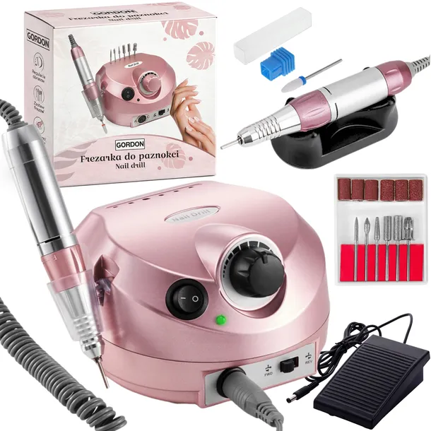 PROFESJONALNA FREZARKA DO PAZNOKCI MANICURE PEDICURE MOCNA 80W FREZY ZESTAW