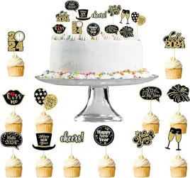 dekoracja-na-tort-sylwestrowy-2024-happy-new-year-cake-czarno-zlote