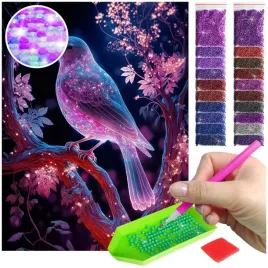 swiecacy-haft-diamentowy-ptak-natura-rozowy-diamenciki-ab-mozaika-5d-wrobel