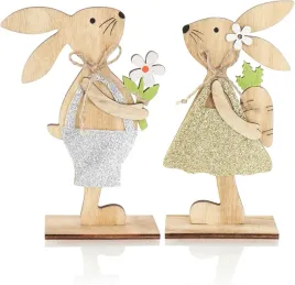 zajaczki-wielkanocne-drewniane-2-szt-pomaranczowy-zolty-z-kwiatkiem-16cm