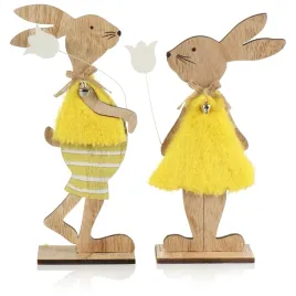 zajaczki-wielkanocne-drewniane-2-szt-zolty-jasnobrazowy-z-kwiatkiem-28cm