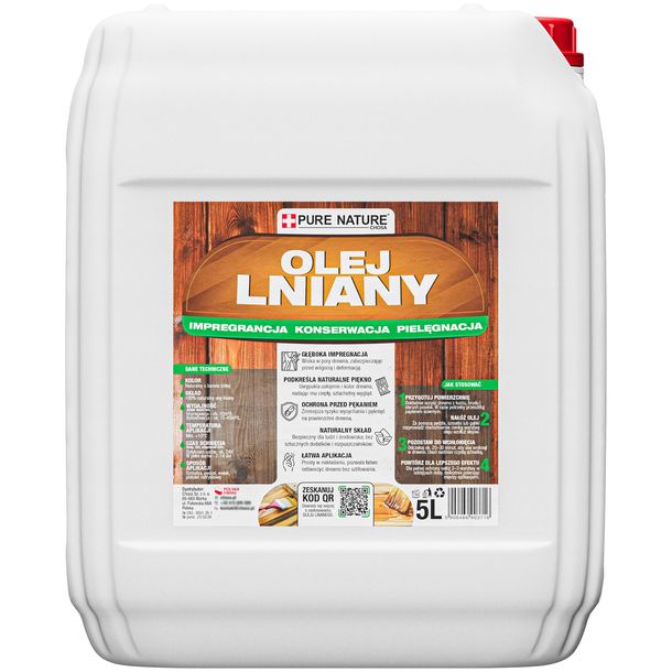 OLEJ LNIANY DO DREWNA NATURALNY OLEJ DO IMPREGNACJI I PIĘLĘGNACJI DREWNA 5L