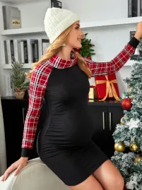 ic35310-shein-dopasowana-sukienka-ciazowa-kratka-polgolf-dlugi-rekaw-s