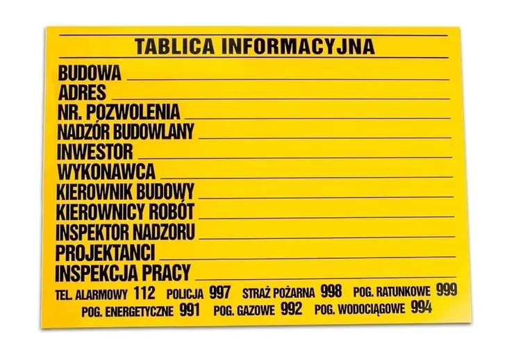 TABLICA BUDOWLANA INFORMACYJNA 50 x 70 NA BUDOWE